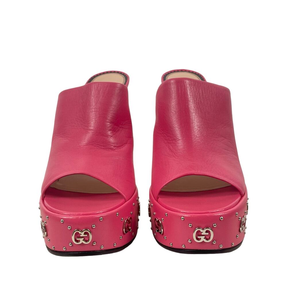 Gucci GG Studs Leather Platform Slide Sandal Rhodamine Pink Size 40 - Picture 4 of 14